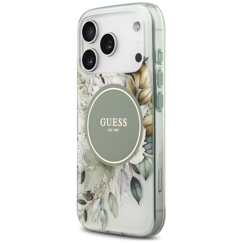 Θήκη Guess IML Flower & Tonal Circle MagSafe για Apple iPhone 18 Pro Max / 17 Pro Max, πράσινη