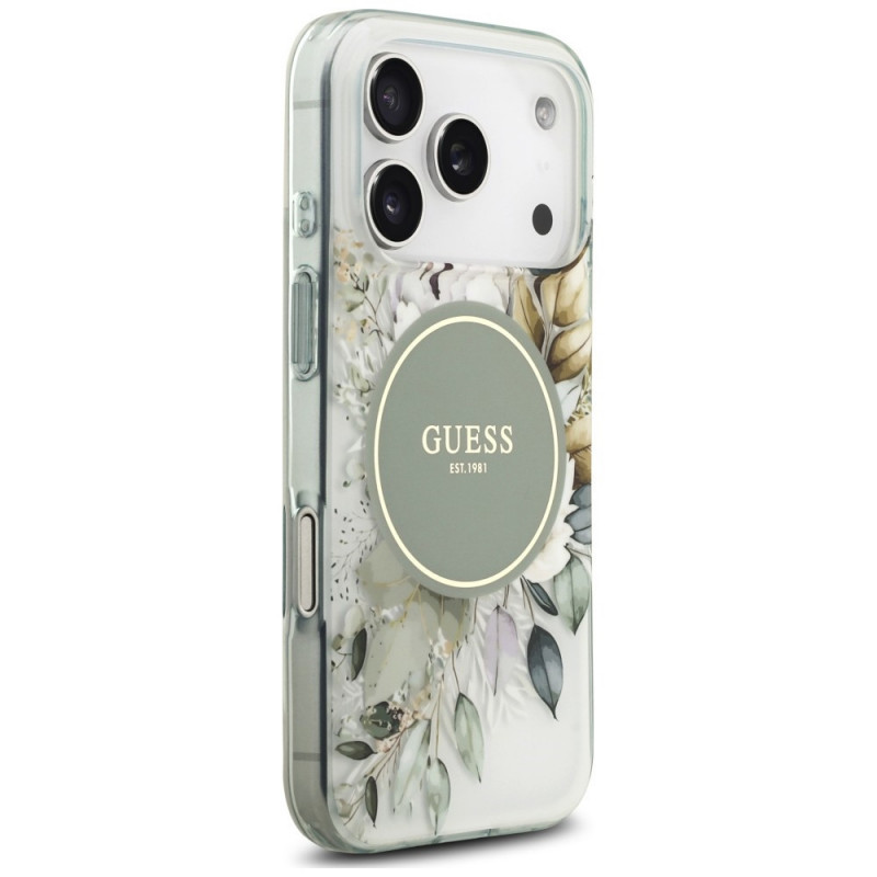 Θήκη Guess IML Flower & Tonal Circle MagSafe για Apple iPhone 18 Pro Max / 17 Pro Max, πράσινη