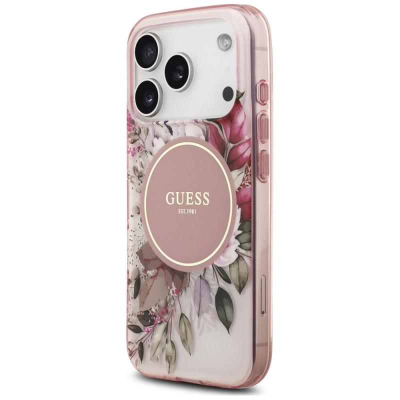 Θήκη MagSafe Guess IML Flower & Tonal Circle για Apple iPhone 18 Pro / 17 Pro, ροζ