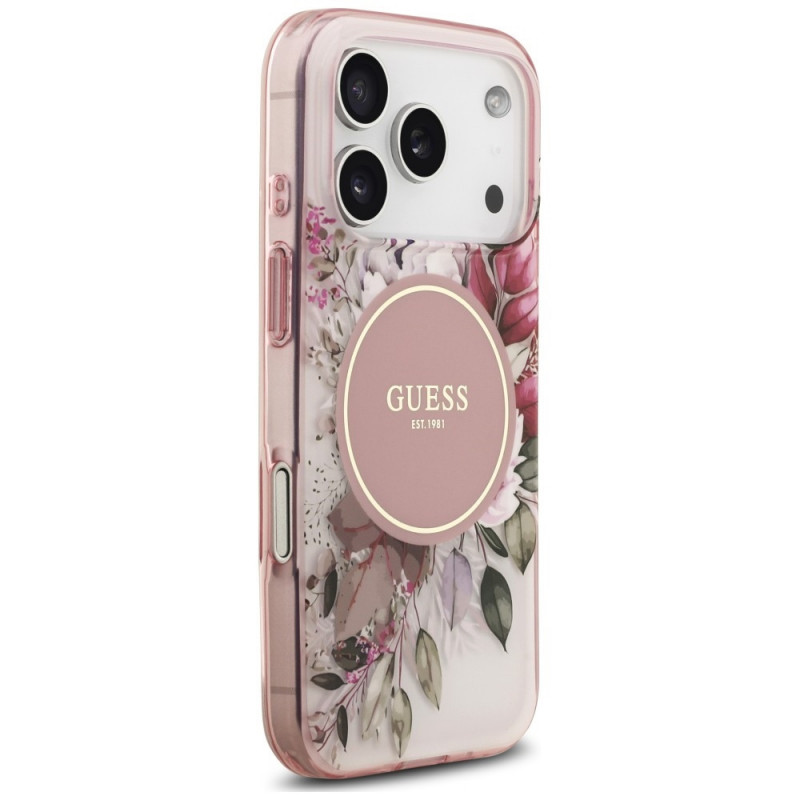 Θήκη MagSafe Guess IML Flower & Tonal Circle για Apple iPhone 18 Pro / 17 Pro, ροζ