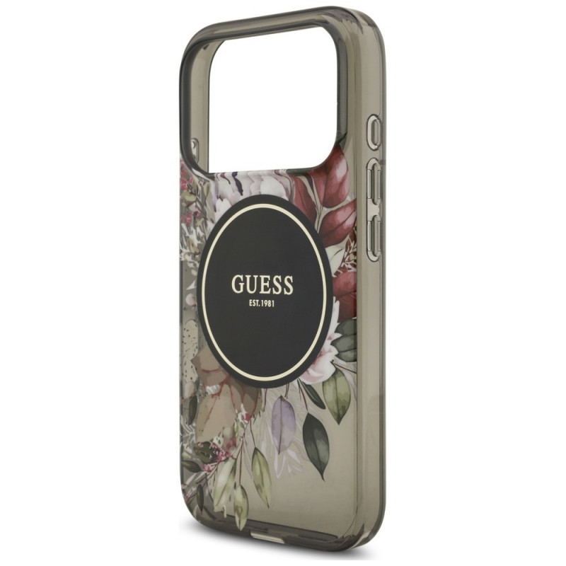 Θήκη MagSafe Guess IML Flowers Pearl Strap για Apple iPhone 18 Pro / 17 Pro, μαύρη