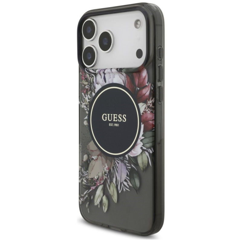 Θήκη Guess IML Flowers Pearl Strap MagSafe για Apple iPhone 18 Pro Max / 17 Pro Max, μαύρη