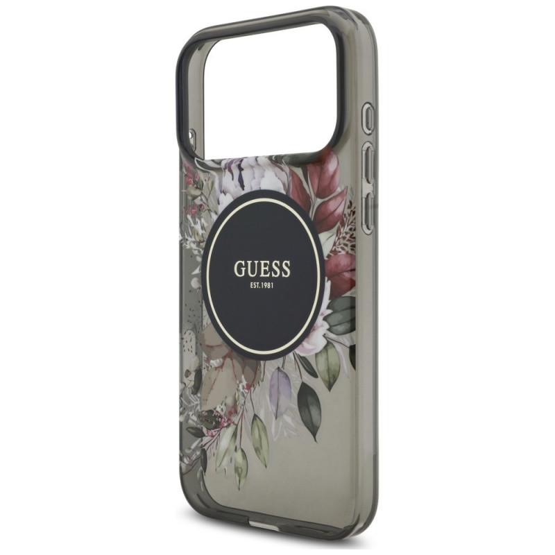 Θήκη Guess IML Flowers Pearl Strap MagSafe για Apple iPhone 18 Pro Max / 17 Pro Max, μαύρη