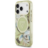 Θήκη Guess IML Glitter Flowers Triangle MagSafe για Apple iPhone 18 Pro Max / 17 Pro Max, πράσινη