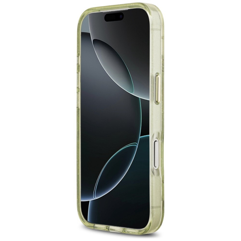 Θήκη Guess IML Glitter Flowers Triangle MagSafe για Apple iPhone 18 Pro Max / 17 Pro Max, πράσινη