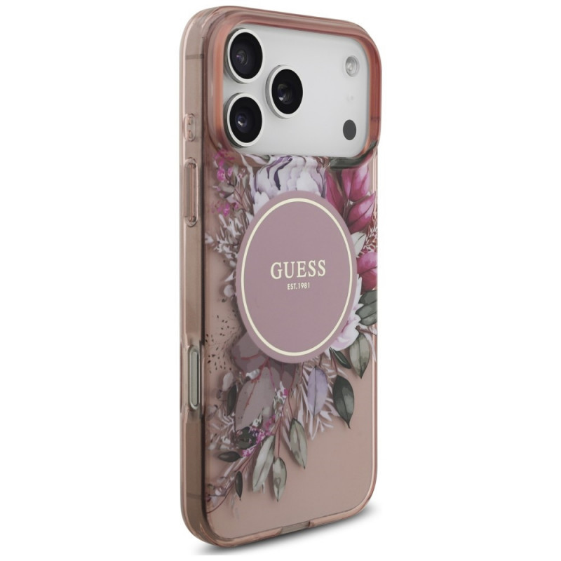 Θήκη Guess IML Flowers Pearl Strap MagSafe για Apple iPhone 18 Pro Max / 17 Pro Max, ροζ