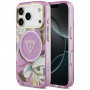 Θήκη Guess IML Glitter Flowers Triangle MagSafe για Apple iPhone 18 Pro Max / 17 Pro Max, μωβ