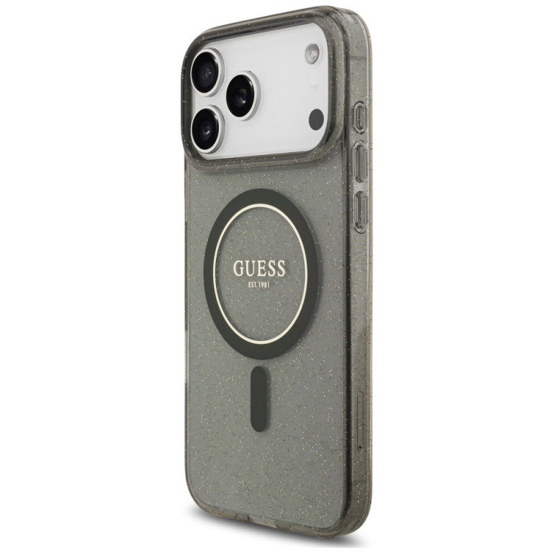 Θήκη Guess IML Glitter Pearl Strap MagSafe για Apple iPhone 18 Pro / 17 Pro, μαύρη