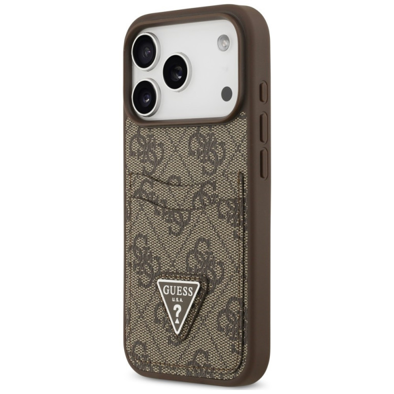 Θήκη τριγωνική με διπλή υποδοχή καρτών 4G Guess για Apple iPhone 18 Pro / 17 Pro, καφέ