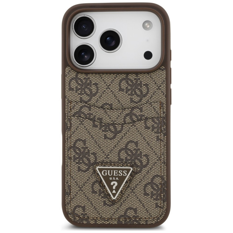 Θήκη τριγωνική με διπλή υποδοχή καρτών 4G Guess για Apple iPhone 18 Pro / 17 Pro, καφέ