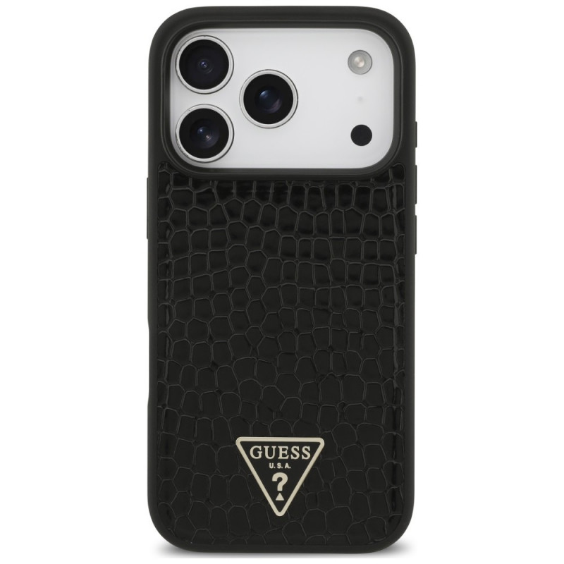 Θήκη MagSafe Guess Croco Triangle Logo για Apple iPhone 18 Pro / 17 Pro, Μαύρη