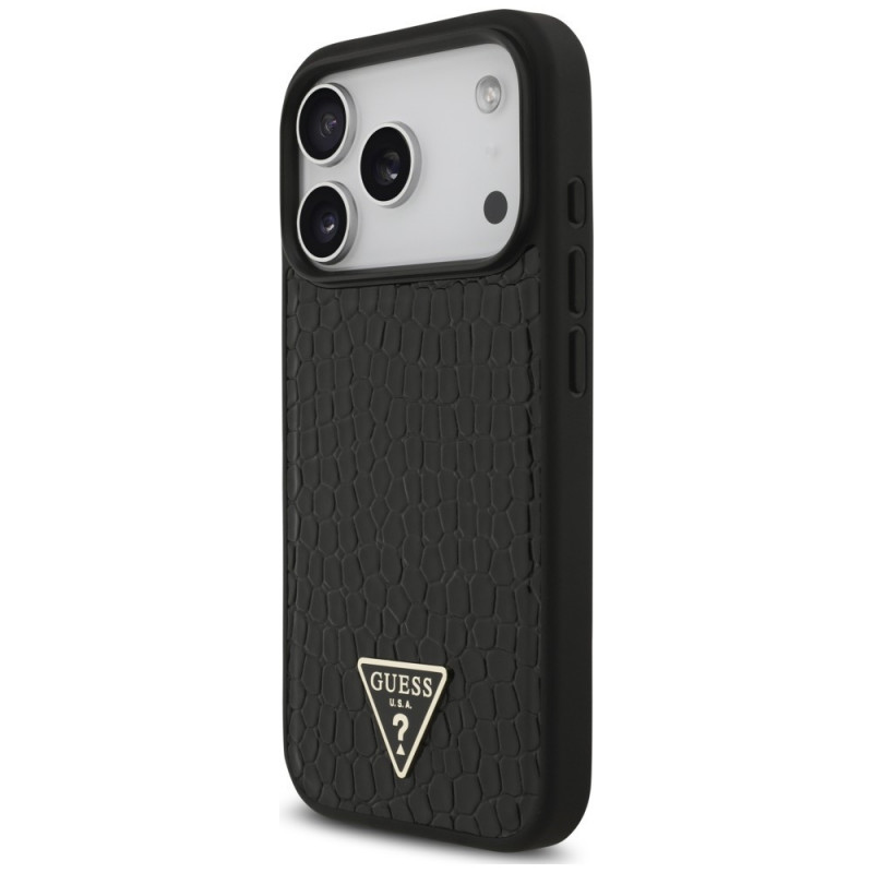 Θήκη MagSafe Guess Croco Triangle Logo για Apple iPhone 18 Pro Max / 17 Pro Max, Μαύρη