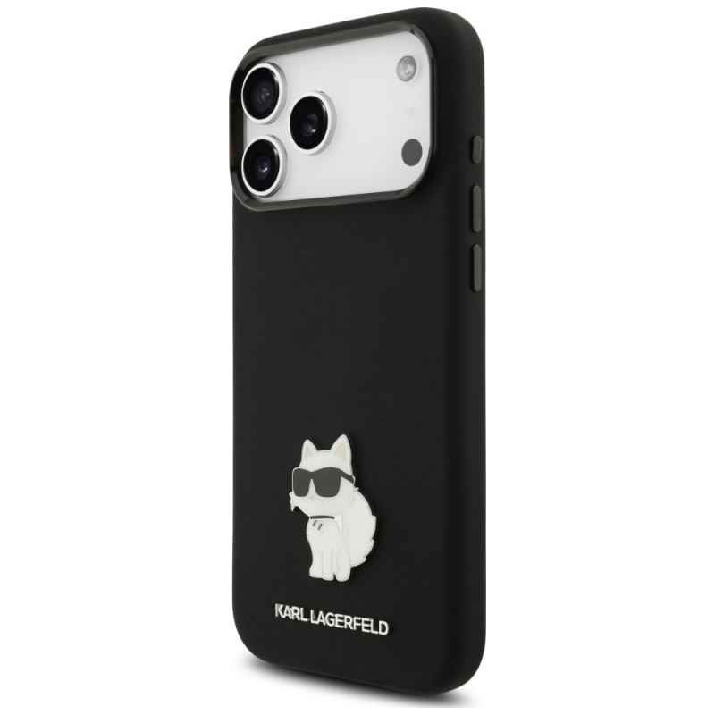 Θήκη Karl Lagerfeld Silicone Choupette Metal Pin για Apple iPhone 18 Pro Max / 17 Pro Max, Μαύρη