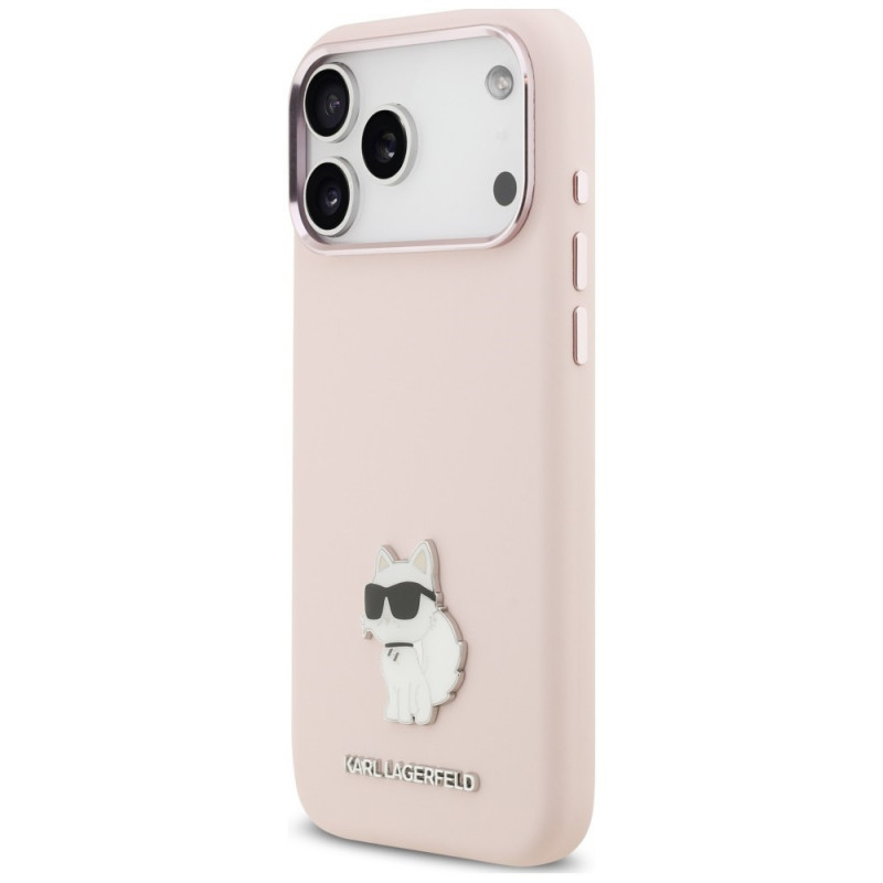Θήκη Karl Lagerfeld Silicone Choupette Metal Pin για Apple iPhone 18 Pro Max / 17 Pro Max, Ροζ