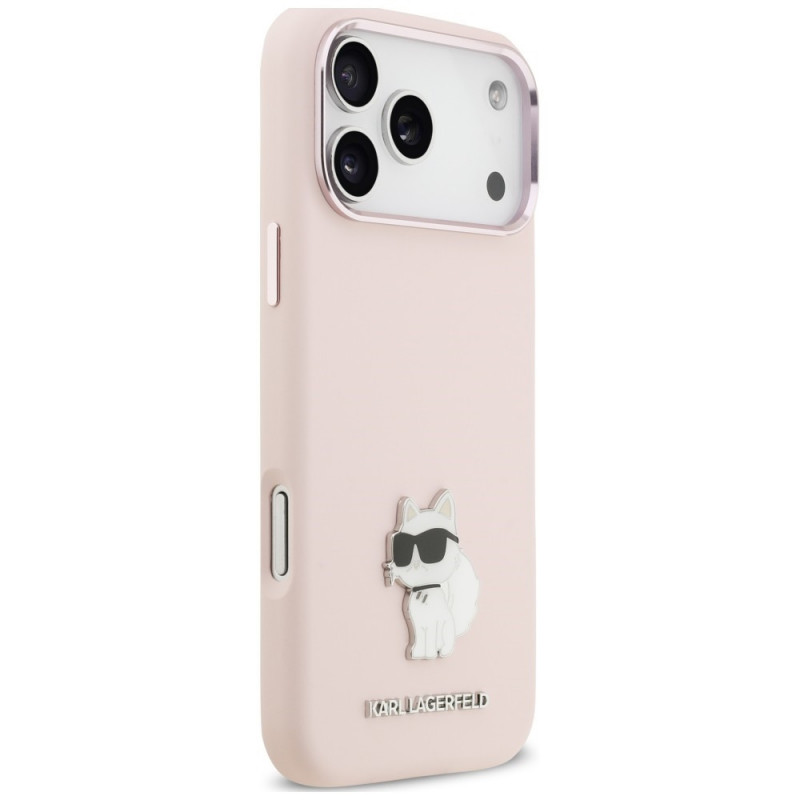 Θήκη Karl Lagerfeld Silicone Choupette Metal Pin για Apple iPhone 18 Pro Max / 17 Pro Max, Ροζ
