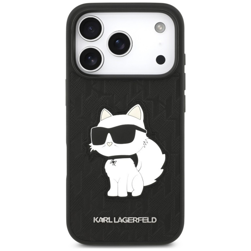 Θήκη Karl Lagerfeld Saffiano Mono Patch Choupette για Apple iPhone 18 Pro / 17 Pro, Μαύρη