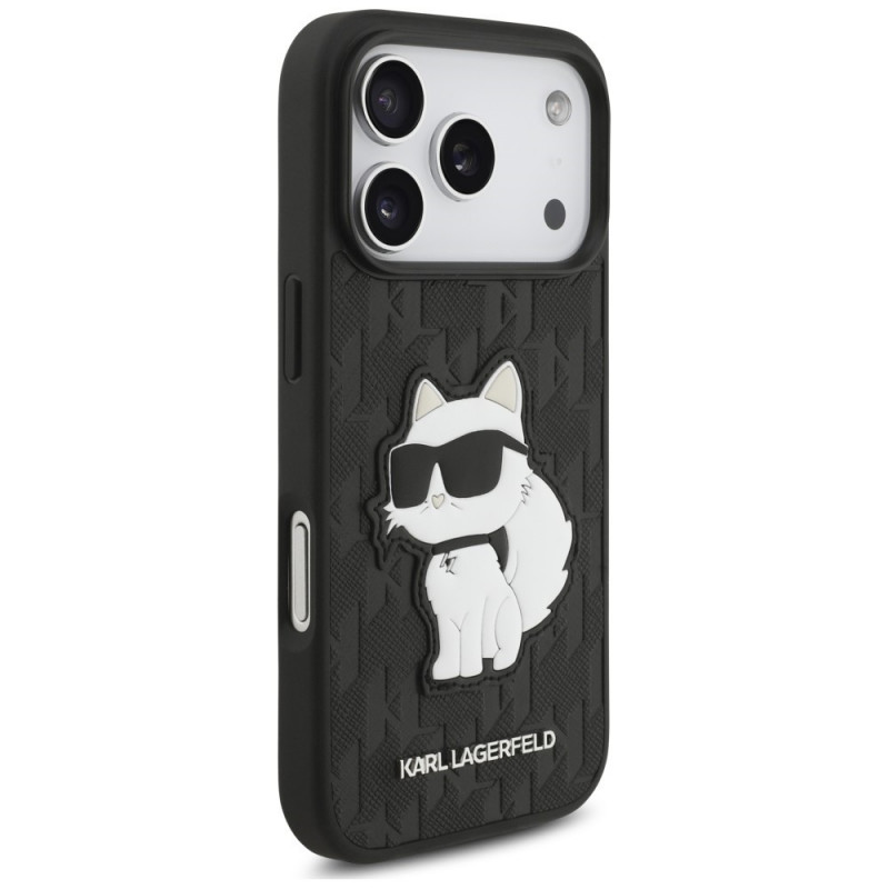 Θήκη Karl Lagerfeld Saffiano Mono Patch Choupette για Apple iPhone 18 Pro / 17 Pro, Μαύρη