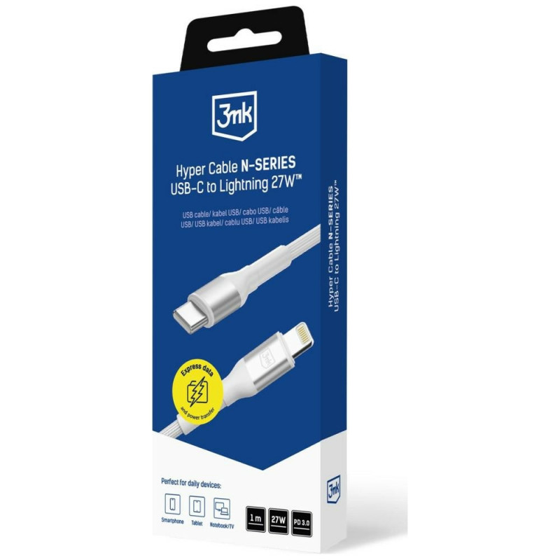 Καλώδιο 3MK Hyper Cable N-SERIES USB-C σε Lightning, 1 m, 27 W, Λευκό
