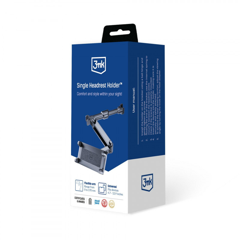Βάση αυτοκινήτου 3MK Single Headrest Holder για τηλέφωνα και tablet 4.7"-12.9", μαύρη