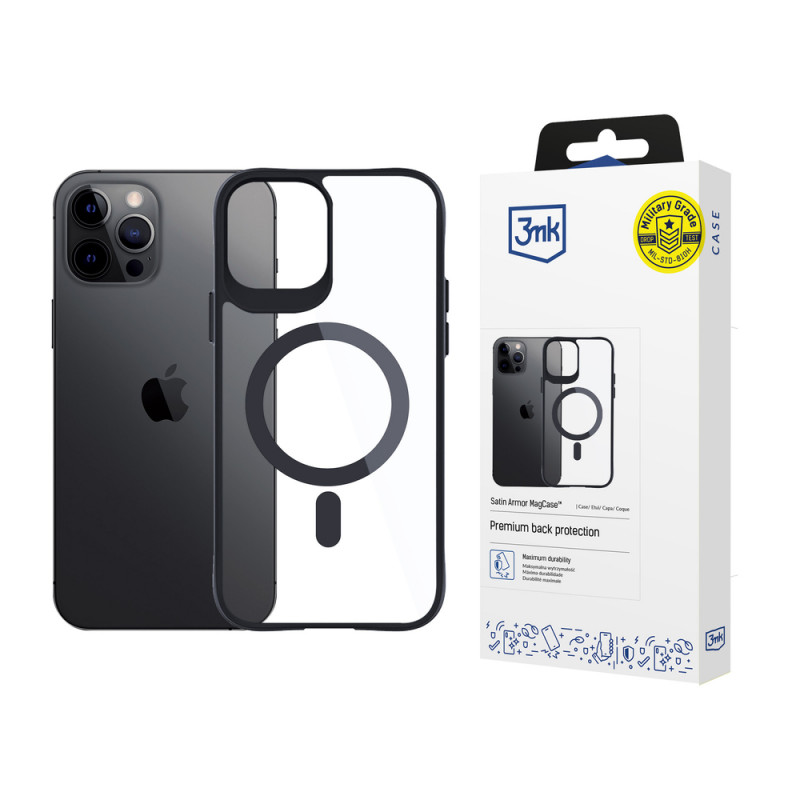 Θήκη 3MK Satin Armor MagCase με MagSafe για Apple iPhone 12 Pro Max, Διάφανη με Μαύρο Πλαίσιο