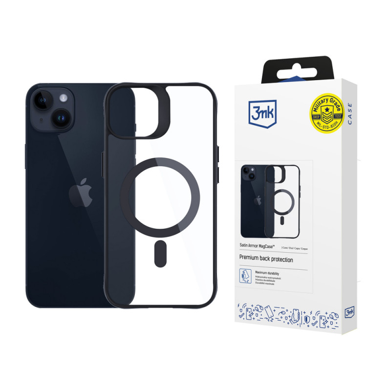 Θήκη 3MK Satin Armor MagCase με MagSafe για Apple iPhone 14 Plus, Διάφανη με Μαύρο Πλαίσιο (156076-0)