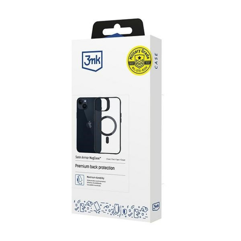 Θήκη 3MK Satin Armor MagCase με MagSafe για Apple iPhone 14 Plus, Διάφανη με Μαύρο Πλαίσιο (156076-0)