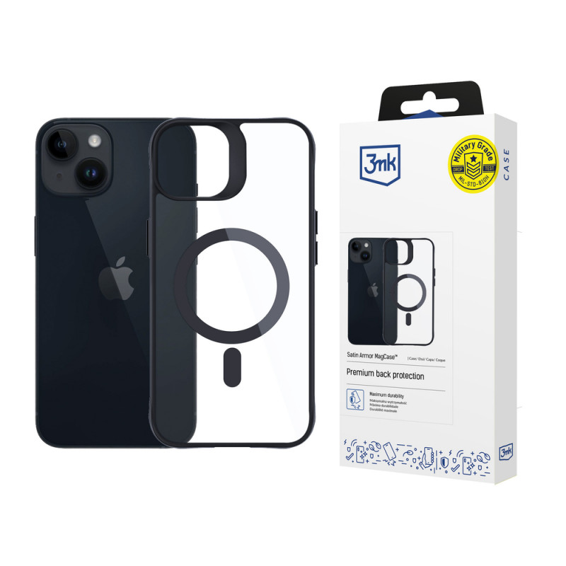 3MK Satin Armor MagCase με MagSafe για Apple iPhone 13 / 14, Διαφανής με Μαύρο Πλαίσιο (156075-0)