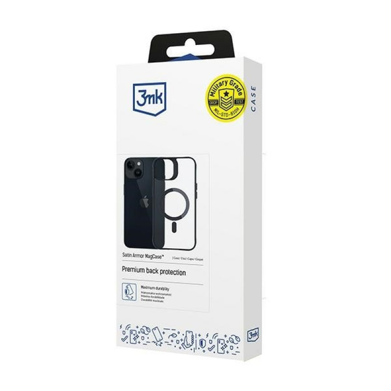 3MK Satin Armor MagCase με MagSafe για Apple iPhone 13 / 14, Διαφανής με Μαύρο Πλαίσιο (156075-0)