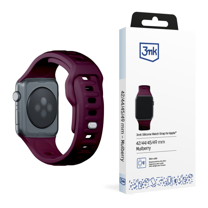 3mk Σιλικόνης Λουράκι Ρολογιού για Apple Watch 42/44/45/49 mm, mulberry / burgundy