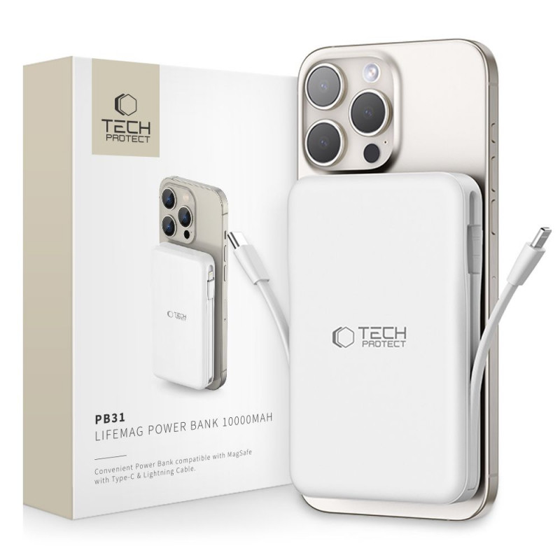 Tech-Protect PB31 LifeMag MagSafe φορητό power bank 10000 mAh, 15 W, Λευκό