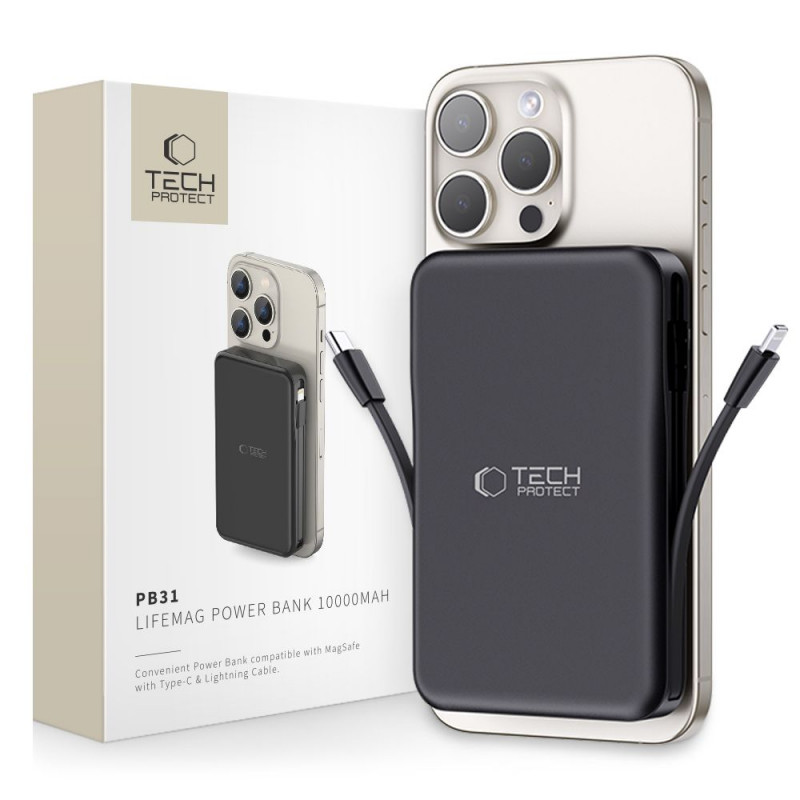 Tech-Protect PB31 LifeMag MagSafe φορητός φορτιστής 10000 mAh, 15 W, μαύρος