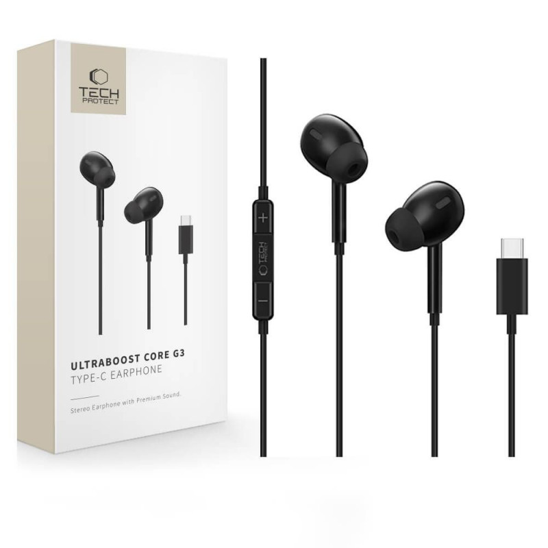 Tech-Protect Ultraboost Core G3 Ενσύρματα Ακουστικά USB-C, Μαύρα