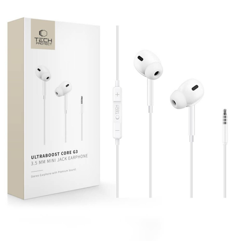 Tech-Protect Ultraboost Core G3 Mini Jack 3.5 mm Ενσύρματα Ακουστικά, Λευκά