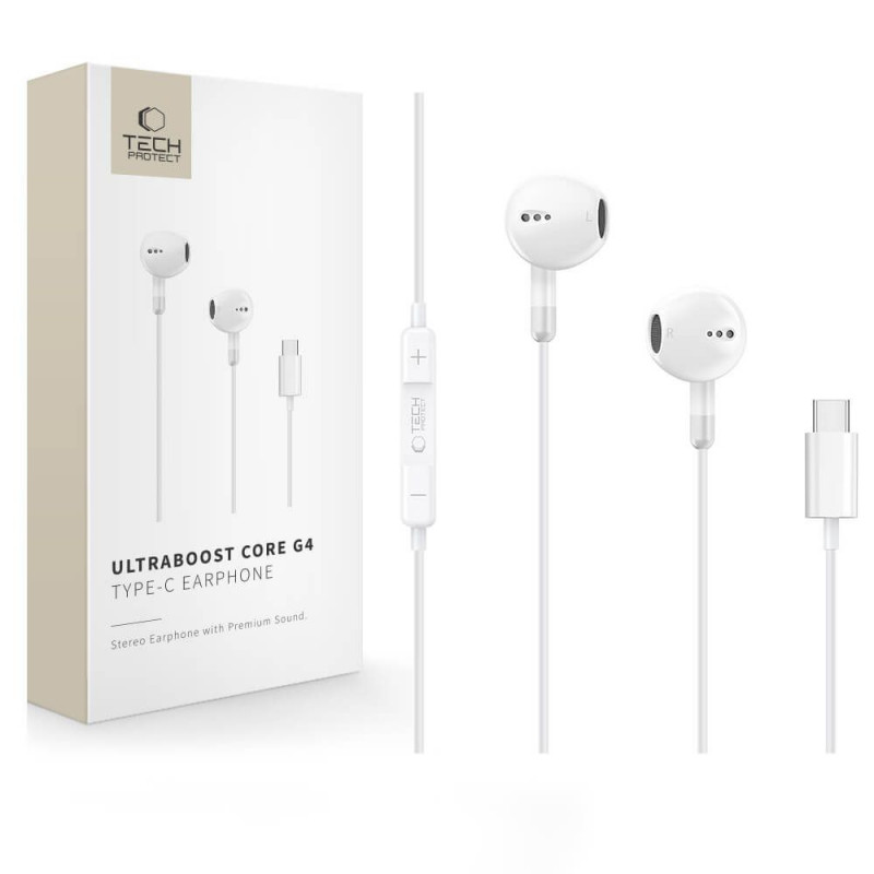 Tech-Protect Ultraboost Core G4 Ενσύρματα Ακουστικά USB-C, Λευκά