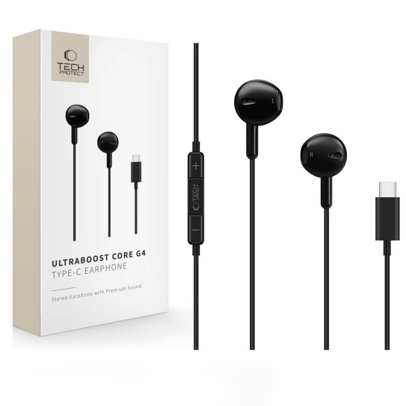 Tech-Protect Ultraboost Core G4 Ενσύρματα Ακουστικά USB-C, Μαύρα