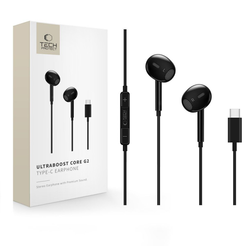 Tech-Protect Ultraboost Core G2 Ενσύρματα Ακουστικά USB-C, Μαύρα