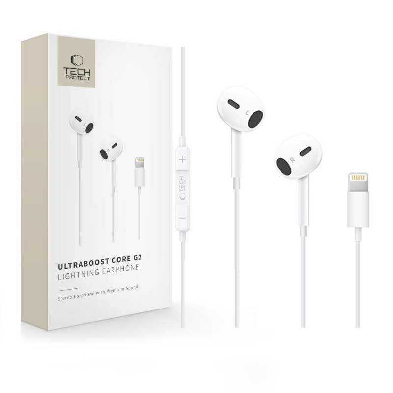Tech-Protect Ultraboost Core G2 Lightning Ενσύρματα Ακουστικά, Λευκό (THP4681)