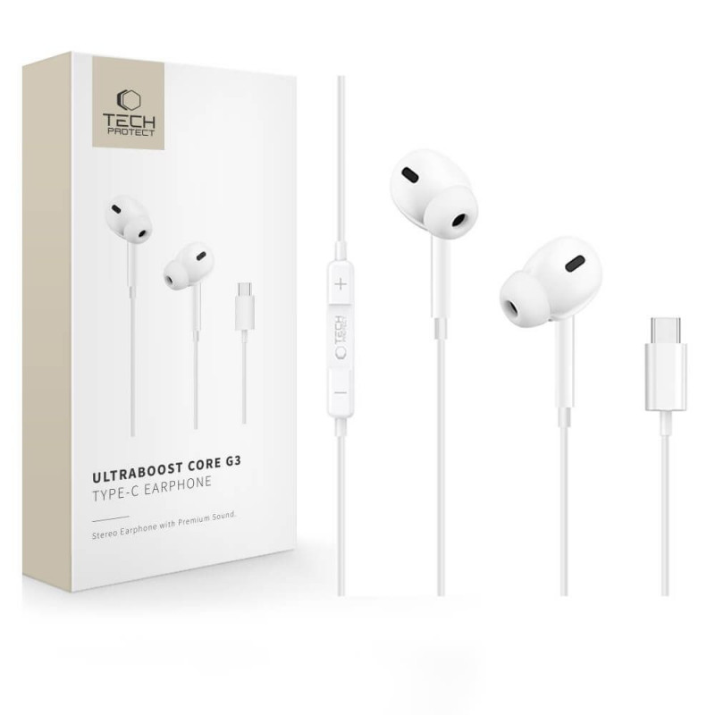 Tech-Protect Ultraboost Core G3 Ενσύρματα Ακουστικά USB-C, Λευκά