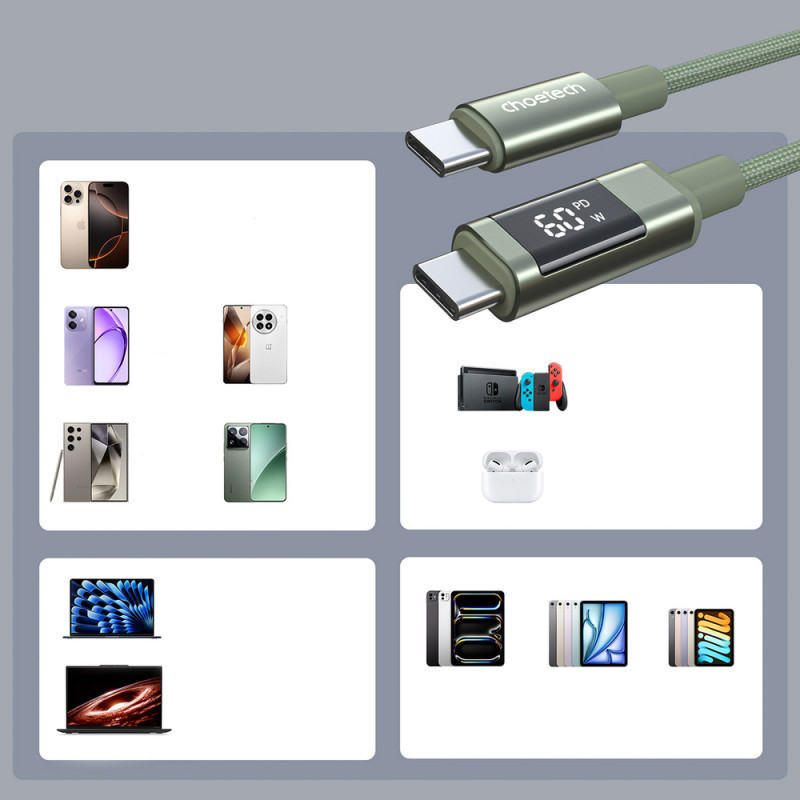 Choetech XCC-1068 PD 60W καλώδιο USB-C σε USB-C με οθόνη, 1,2 m, πράσινο
