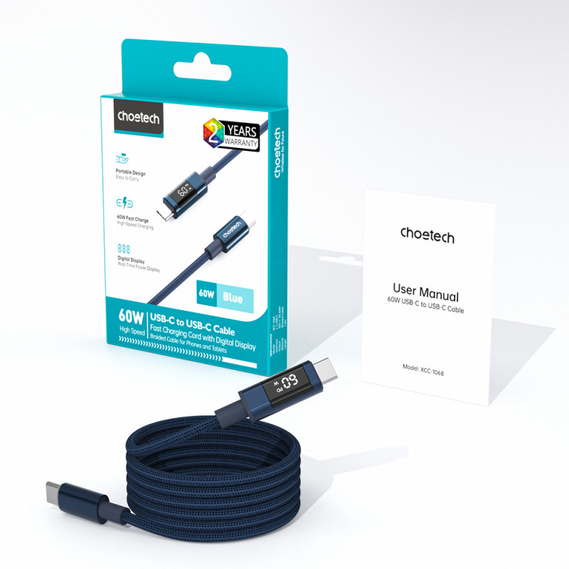 Choetech XCC-1068 PD 60W καλώδιο USB-C σε USB-C με οθόνη, 1,2 m, μπλε