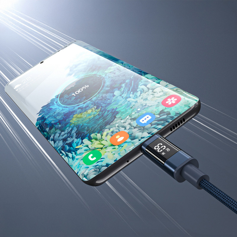 Choetech XCC-1068 PD 60W καλώδιο USB-C σε USB-C με οθόνη, 1,2 m, μπλε