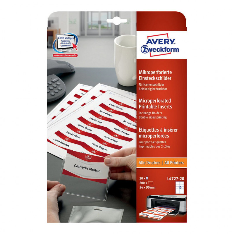 Avery Zweckform L4727-20 αυτοκόλλητες ετικέτες ονόματος, 90 x 54 mm, λευκές