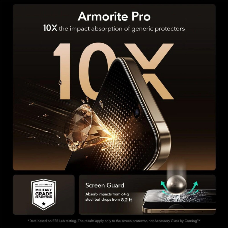 ESR UltraFit Armorite Pro Προστατευτικό Οθόνης από Σκληρυμένο Γυαλί με Glass by Corning για Apple iPhone 17 Pro Max, ESR928