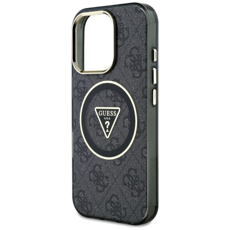 Θήκη Guess GUHMP16LHG4PRTGK IML Metal Glitter 4G Circle Triangle MagSafe για Apple iPhone 16 Pro, μαύρη
