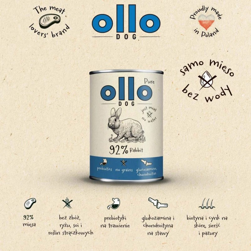 OLLO Υγρή τροφή για σκύλους Pure Rabbit, 400 g