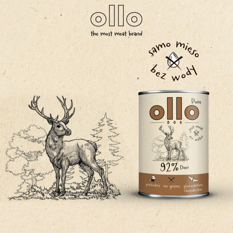 OLLO Υγρή τροφή για σκύλους Pure Deer, 850 g