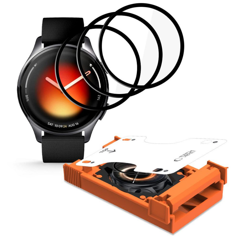Tech-Protect Easy Set Flex+ Υβριδικό Γυαλί για Xiaomi Watch 5 (3 τεμ.), Μαύρο