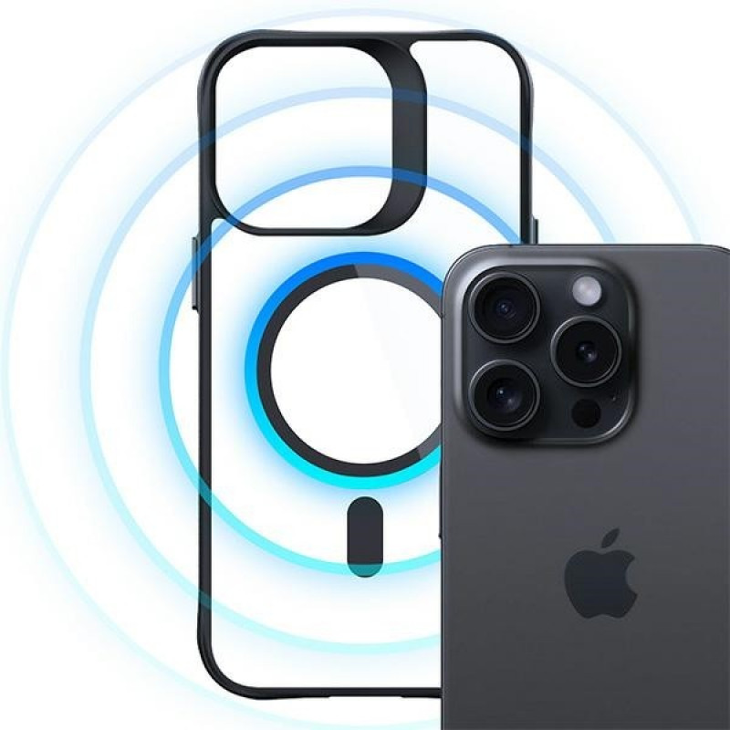 Θήκη smartphone 3MK Satin Armor MagCase MagSafe για Apple iPhone 15 Pro Max, διάφανη με μαύρο πλαίσιο