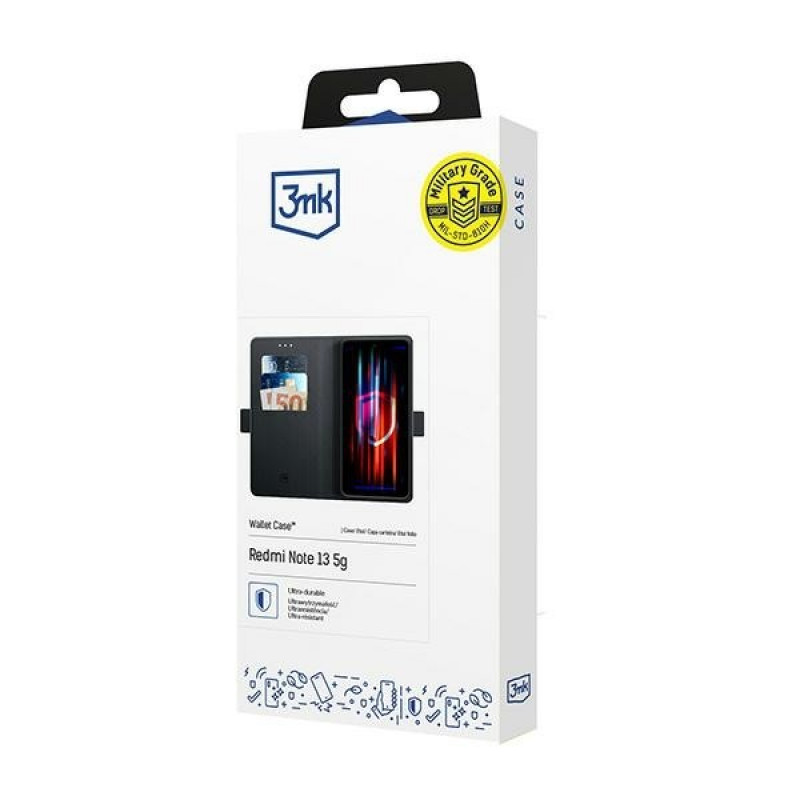 Θήκη πορτοφόλι 3MK Wallet Case για Xiaomi Redmi Note 13 5G, μαύρη