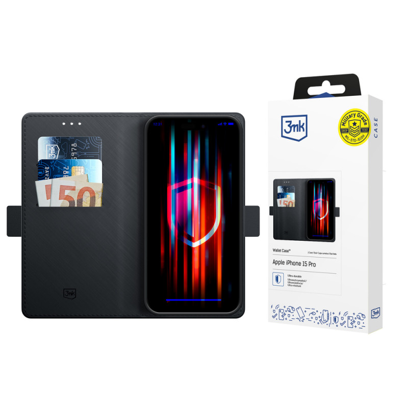 Θήκη πορτοφόλι 3MK Wallet Case για Apple iPhone 15 Pro, μαύρη